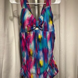 Tropical Bright Stripe Swim Bra Tankini Top